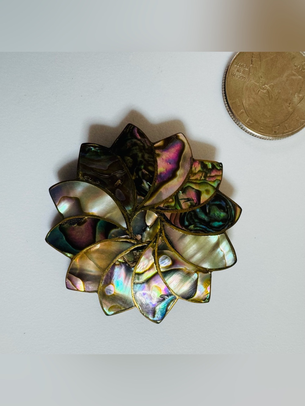 Vintage Mexico Abalone Shell Flower Brooch